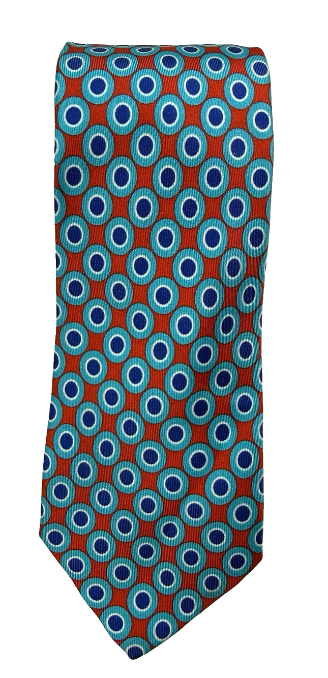 Frank Stella New York silk Tie retro geometric concentric circles teal blue red